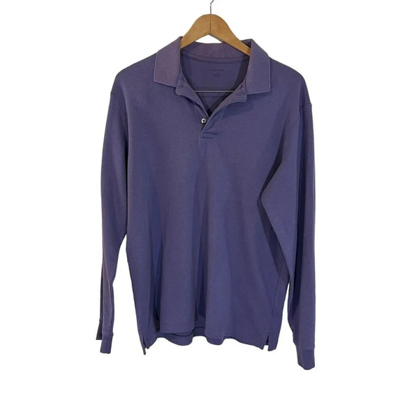 Lands End Light Purple Long Sleeve Polo Shirt Large Knit 100% Pima Cotton Golf - Picture 1 of 6